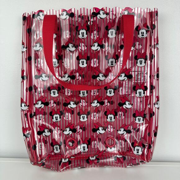 Disney Parks Womens Minnie Mouse Face Bow Print Red/Clear Striped Tote Bag OS - Picture 2 of 5